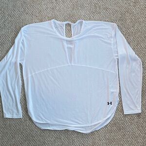 Under Armour White Long-Sleeve Athletic Tee with Keyhole Back